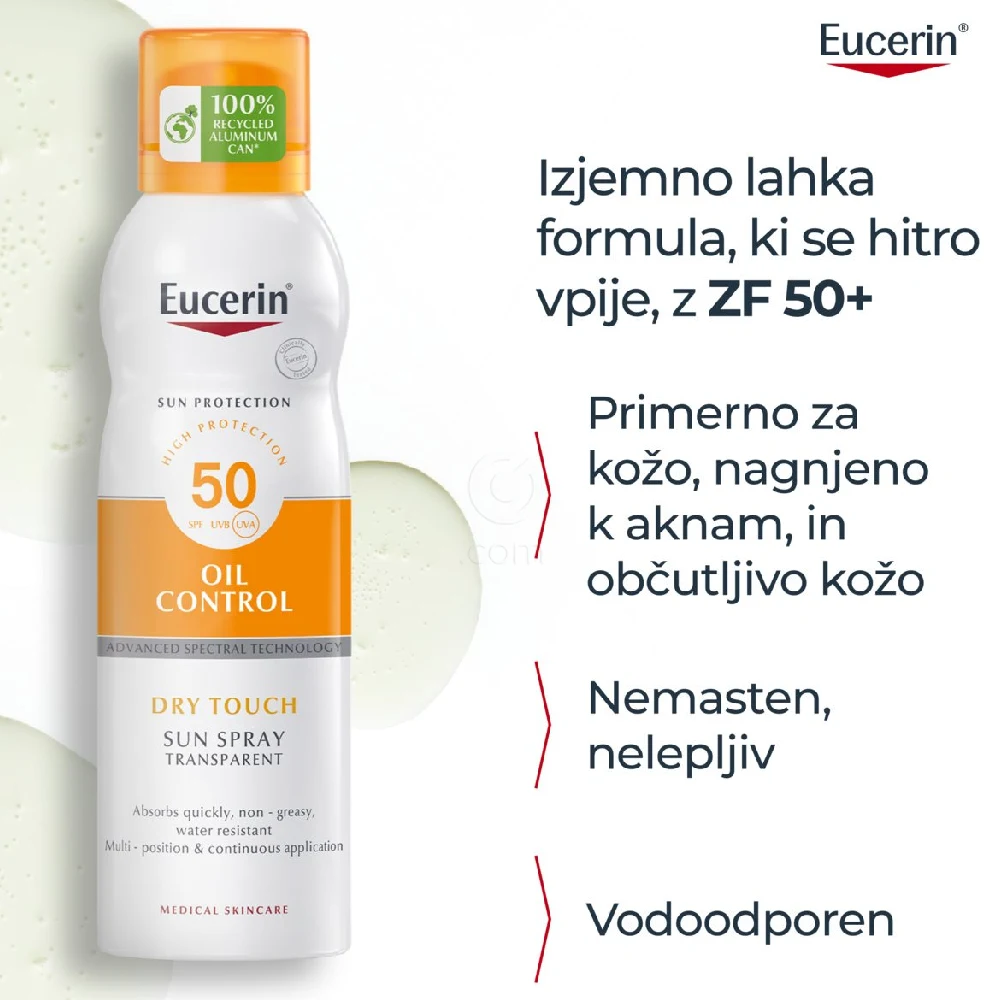 Eucerin Sun Dry Touch, prozoren sprej za zaščito pred soncem ZF 50 (200 ml) 